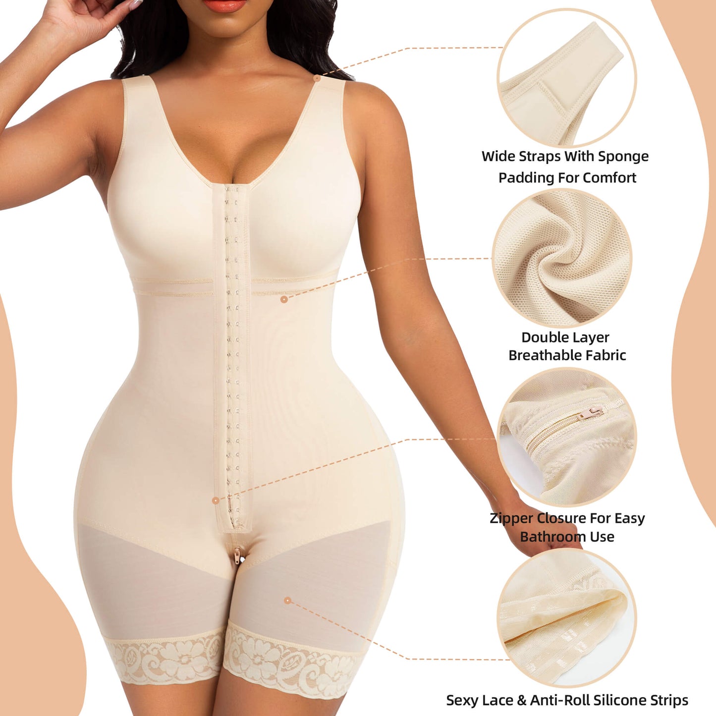 Full Body Hooked Faja Bodysuit with Zipper Crotch